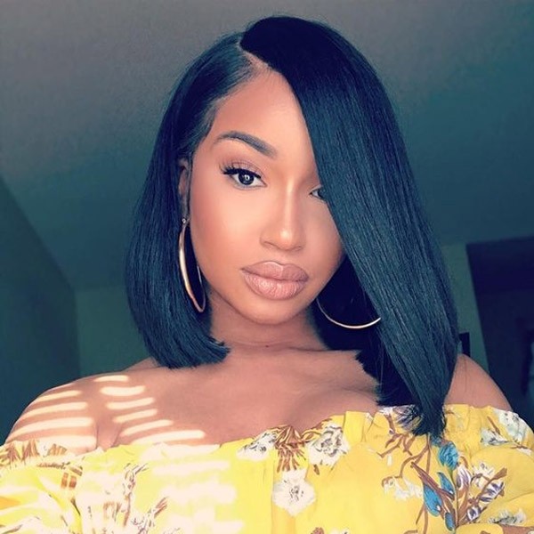 Brazilian Virgin Human Hair Silk Straight Yaki Straight Long Bob Wig Lace Front Wig
