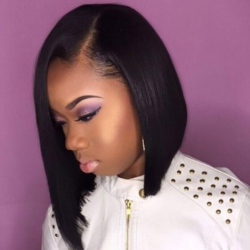 Brazilian Virgin Human Hair Silk Straight Yaki Straight Bob Wig Lace Front Wig
