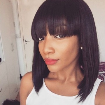 Brazilian Virgin Human Hair Straight Bang Bob Wig Lace Front Wig
