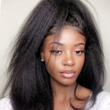 Italian Yaki  Brazilian Virgin Human Hair Lace Front Wig
