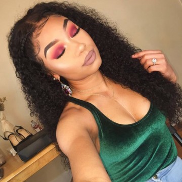 Kinky Curly Brazilian Virgin Human Hair Lace Front Wig 6 Inch Deep Parting
