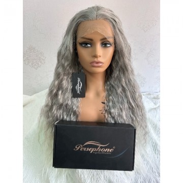 Persephone 180% Synthetic Silver Grey Curly Lace Front Synthetic Hair WigFull Ends 22inch